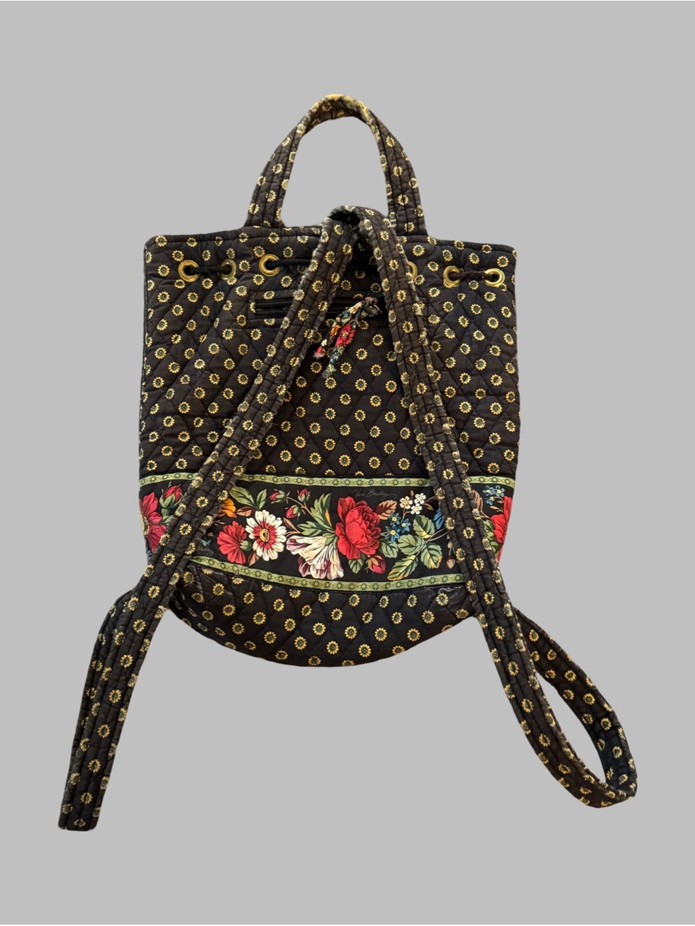 VERA BRADLEY Vintage Quilted Floral Drawstring Backpack Tote - Picture 2 of 13